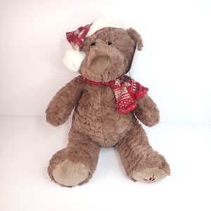 Kelly Toy  14" Seated Christmas Bear with Hat and Scarf from 2018 with Tag